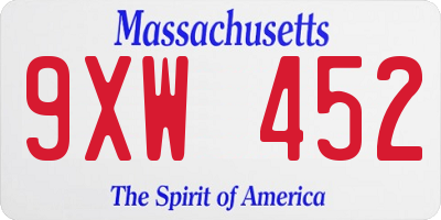 MA license plate 9XW452