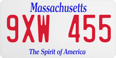 MA license plate 9XW455