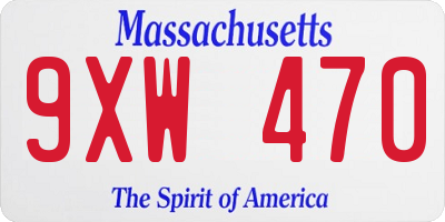 MA license plate 9XW470