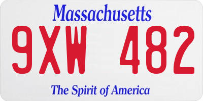 MA license plate 9XW482