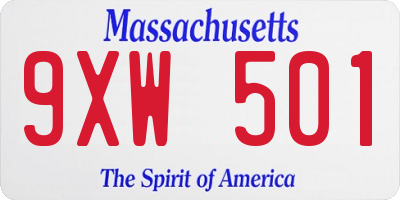 MA license plate 9XW501