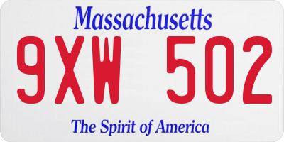 MA license plate 9XW502