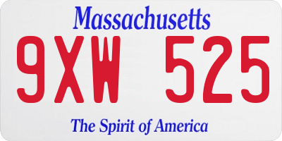 MA license plate 9XW525