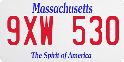 MA license plate 9XW530