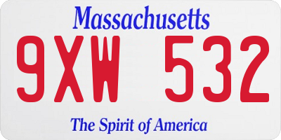 MA license plate 9XW532