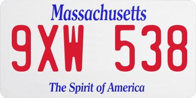 MA license plate 9XW538