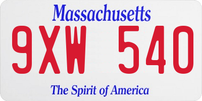 MA license plate 9XW540