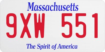 MA license plate 9XW551