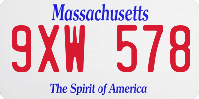 MA license plate 9XW578