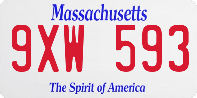 MA license plate 9XW593
