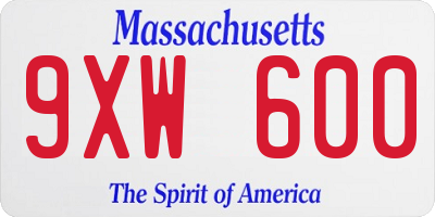 MA license plate 9XW600