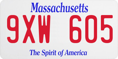 MA license plate 9XW605