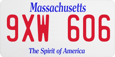 MA license plate 9XW606