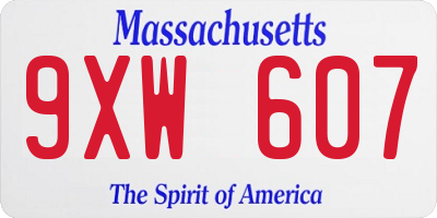 MA license plate 9XW607