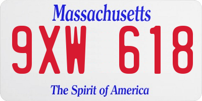 MA license plate 9XW618