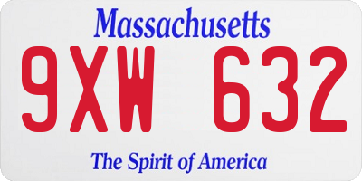 MA license plate 9XW632