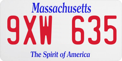 MA license plate 9XW635