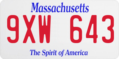 MA license plate 9XW643