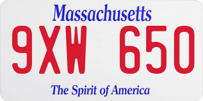 MA license plate 9XW650