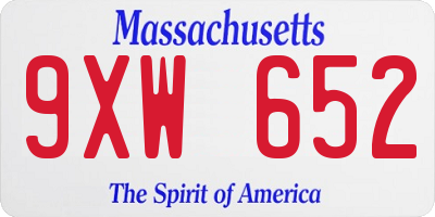 MA license plate 9XW652