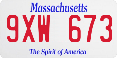 MA license plate 9XW673