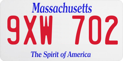 MA license plate 9XW702