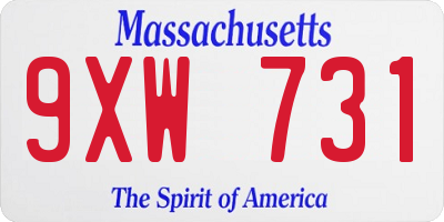 MA license plate 9XW731