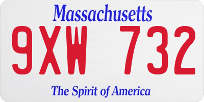 MA license plate 9XW732
