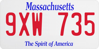 MA license plate 9XW735