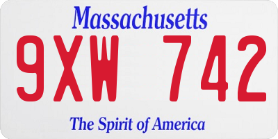 MA license plate 9XW742