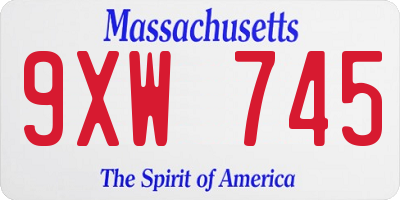 MA license plate 9XW745