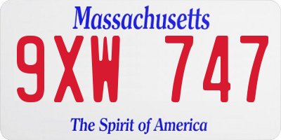 MA license plate 9XW747