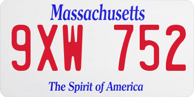 MA license plate 9XW752