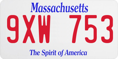 MA license plate 9XW753