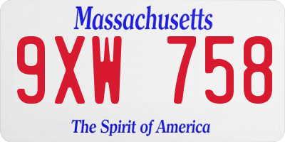 MA license plate 9XW758