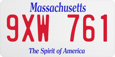 MA license plate 9XW761