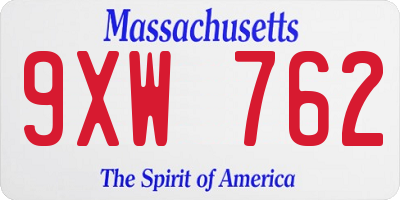 MA license plate 9XW762