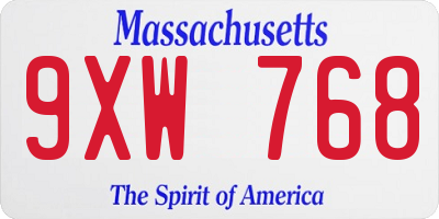 MA license plate 9XW768
