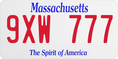 MA license plate 9XW777
