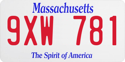 MA license plate 9XW781