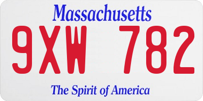 MA license plate 9XW782