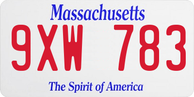 MA license plate 9XW783