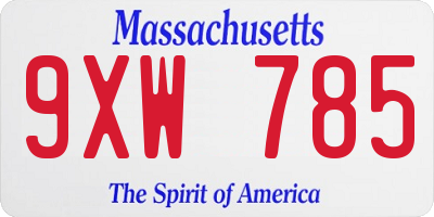 MA license plate 9XW785