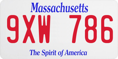 MA license plate 9XW786