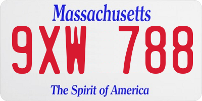MA license plate 9XW788