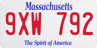 MA license plate 9XW792