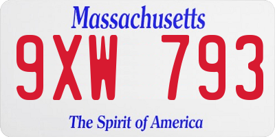 MA license plate 9XW793