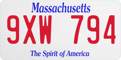 MA license plate 9XW794