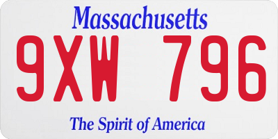 MA license plate 9XW796