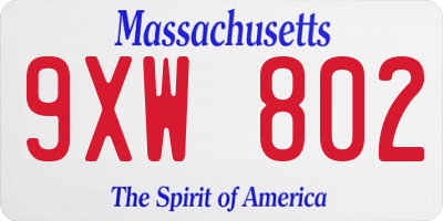 MA license plate 9XW802
